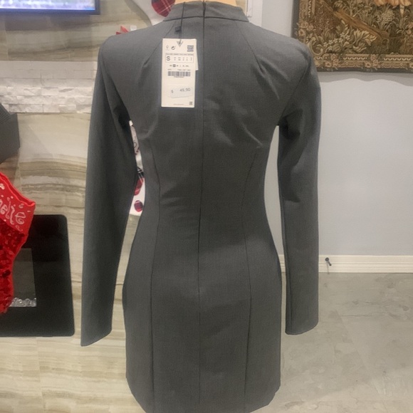 NWT‎ Zara Gray Cut Out Houndstooth Dress. Size S - Picture 7 of 10